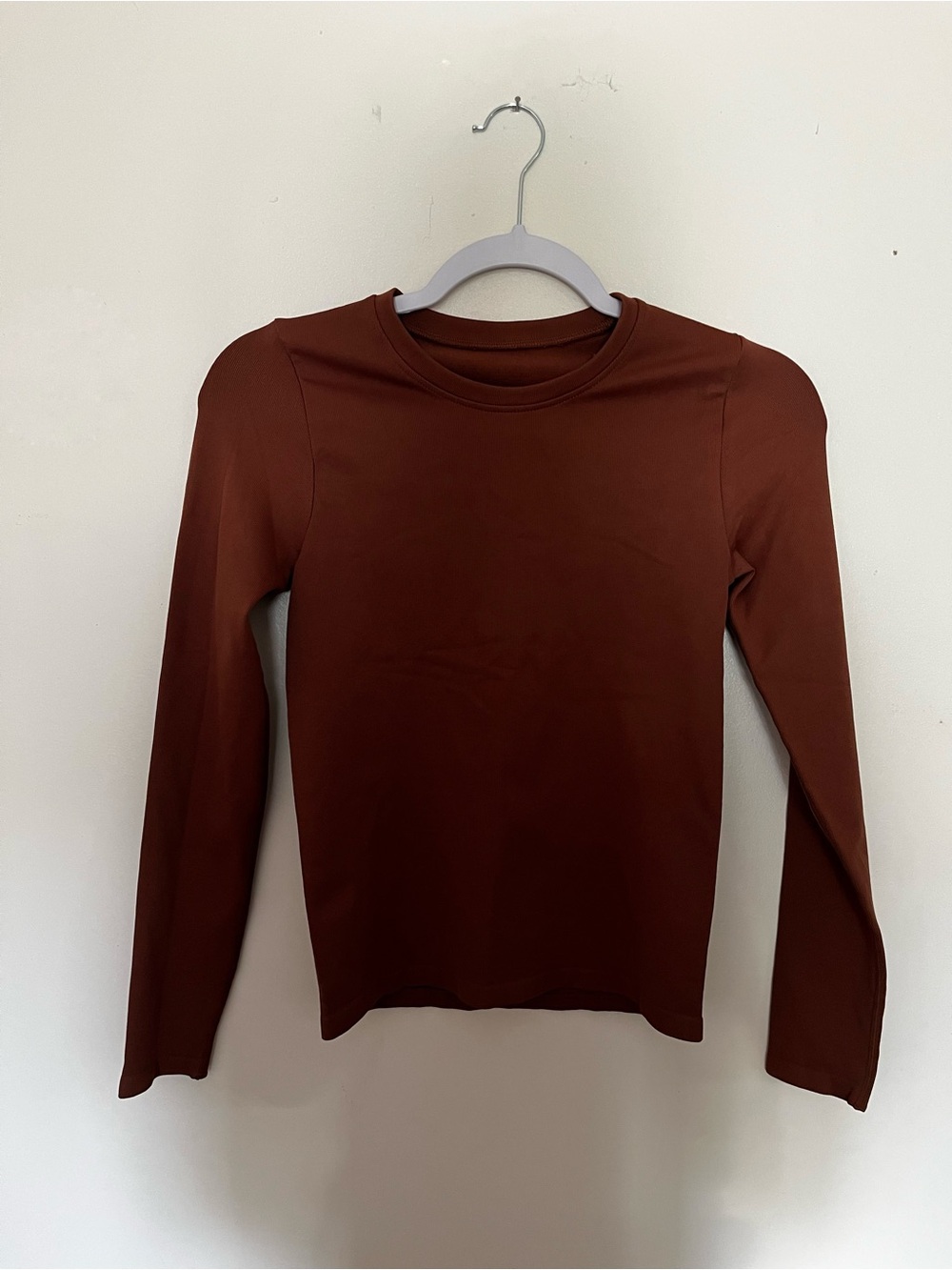 Brown Basic Ribbed Long Sleeve Shirt